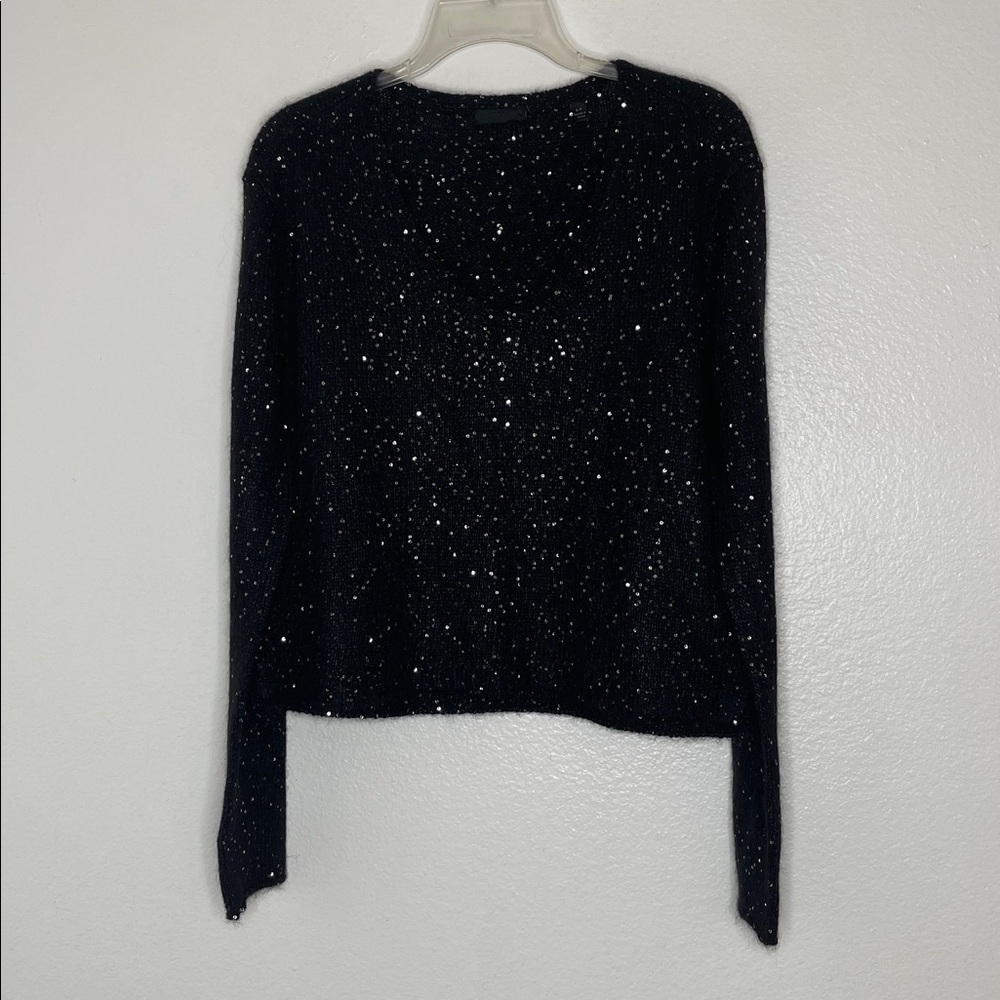 ATM Anthony Thomas Melillo Black V Neck Sequin Sweater Size Small
